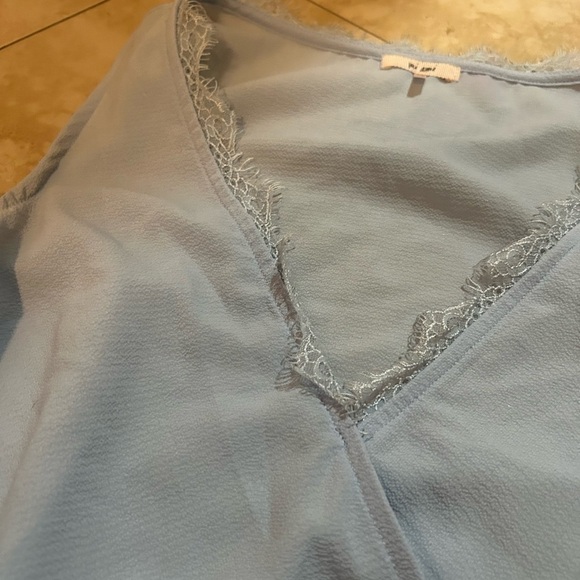 mi ami FRANCESCAS COLLECTION Light Blue Lace Trim wrap Blouse - Picture 2 of 5
